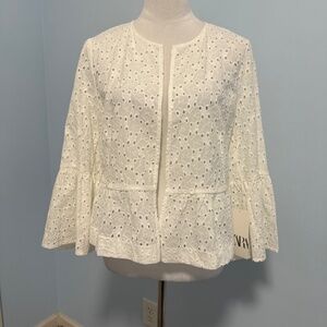 ZARA Women’s Embroidered Eyelet Ruffle Jacket Size M‎ White